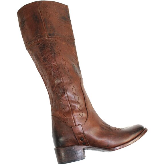 Freebird Wrang Distressed Brown Embroidery Detail Tall Boot, Size 6 - Picture 7 of 11